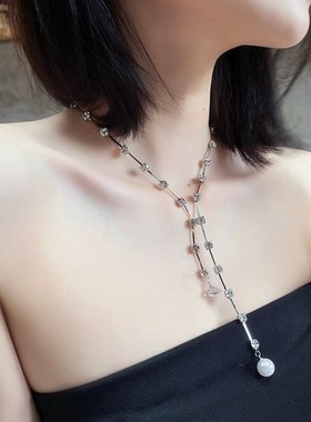 长款Y形水钻颈链欧美夸张奢华项链吊坠女潮网红iQns土酷蹦迪锁骨