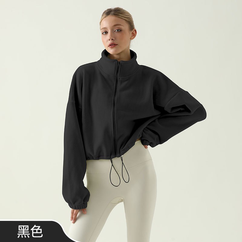 瑜伽服女秋冬加绒保暖运动外套加厚收G腰显瘦上衣奥粒绒瑜伽健身