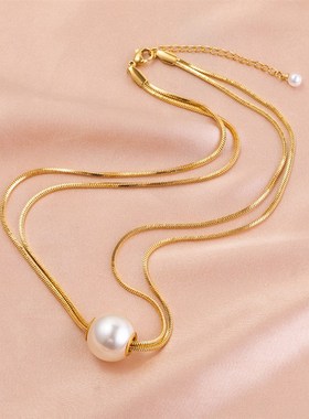 时尚风气质双层叠戴大珍珠项链女大气inJs风小众设计感高级锁骨链