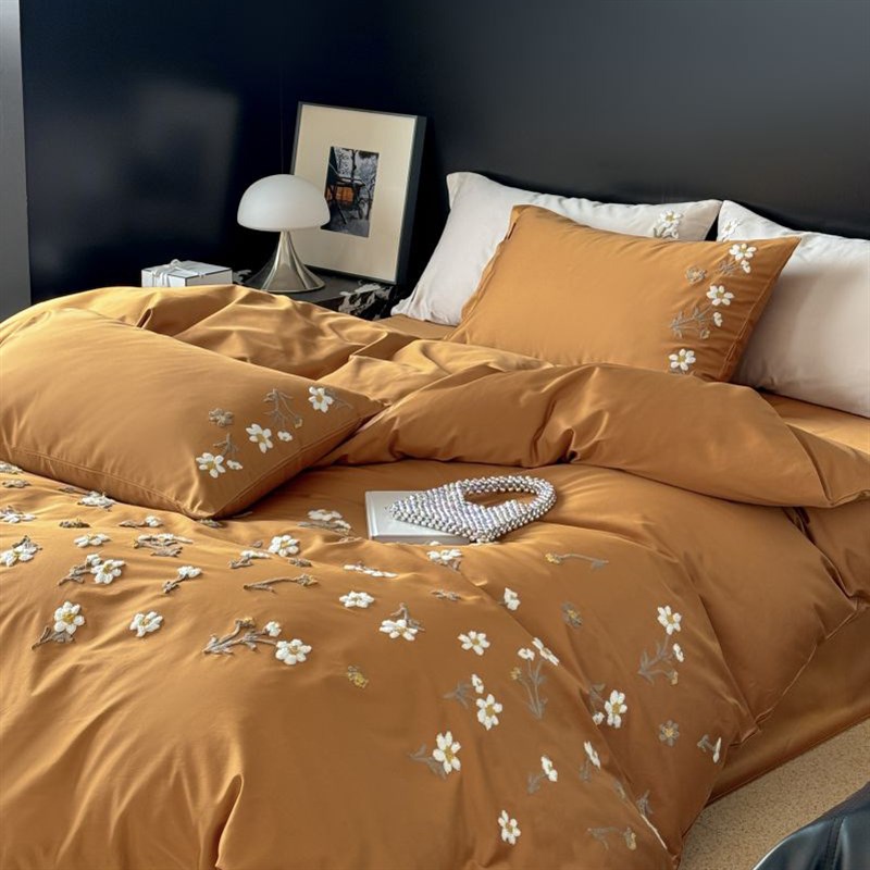 高端大气2024新款m春夏100S纯棉全棉贡缎毛巾刺绣四件套长绒棉被