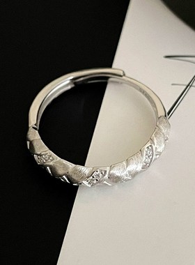 S925银麦n穗拉丝编织戒指女中古高级感指环精致质感新品指戒