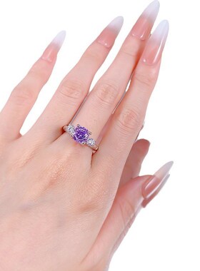 珠宝S925银时尚金武士甜酷紫8.0mm烟花切P锆石欧美ins百搭款