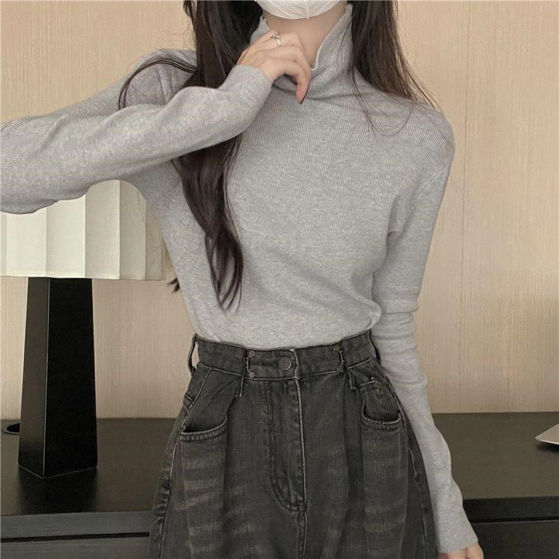 黑色毛衣女内搭堆m堆领显瘦韩版秋冬新款修身针织打底衫女高领上