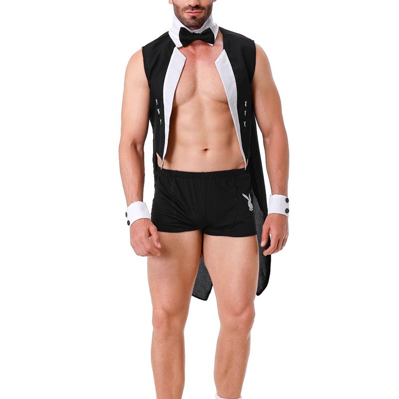 万圣节性感兔子COS成人男士夜店酒吧情趣制服酒吧演出.服男佣套装