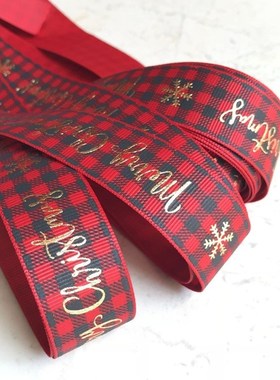 25mm圣诞英文字母格子罗q纹带 油墨+烫金复合带 A+D2-S252彩带