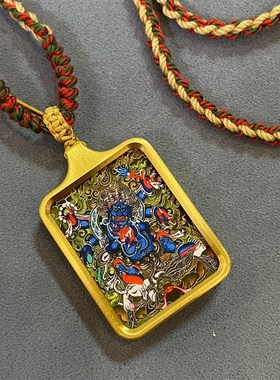纯铜唐卡a吊坠十二生肖大黑天景区寺院纪念品大黑天配饰铜牌
