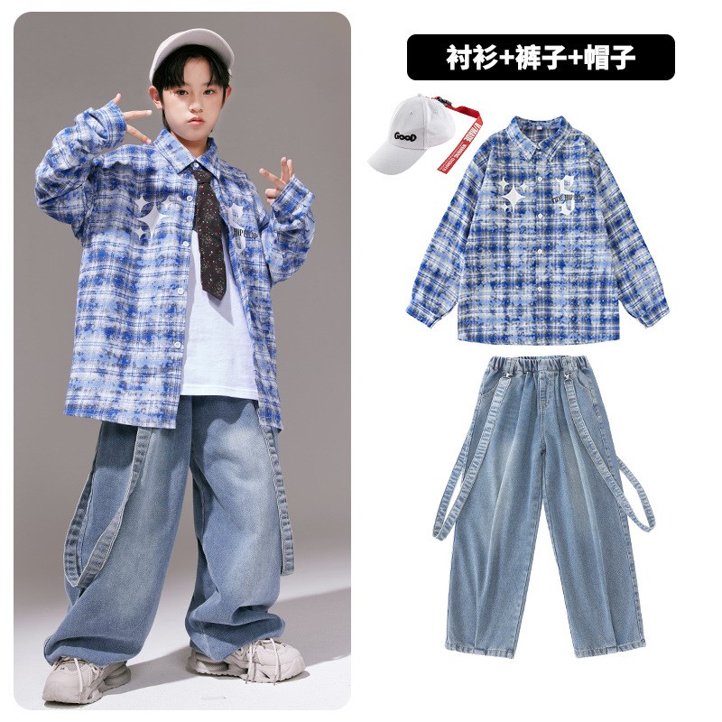 嘻哈童装潮牌街舞儿童潮服男童hiphopI卫衣牛仔裤套装女童演出服