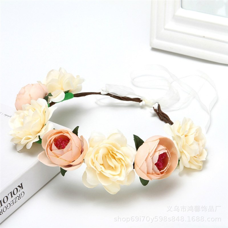 欧美跨境流c行仿真红玫瑰伴娘花环发箍海边旅游唯美花发带沙滩头