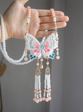 古风汉服软璎珞小j清新刺绣蝴蝶项坠百搭新中式马面裙配饰国风项