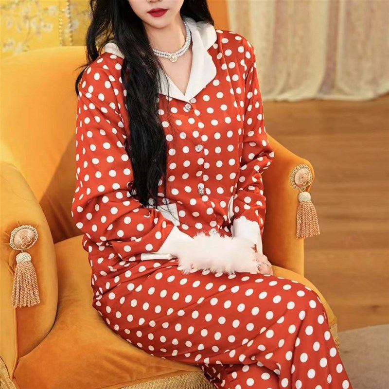 秋冬新款女士s睡衣长袖长裤丝加绒家居服套装加厚保暖