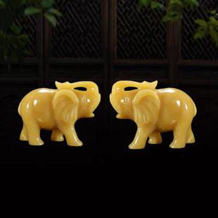 天然黄玉石办公室招财大象摆件客厅玄关动物装饰品乔迁礼品工艺品