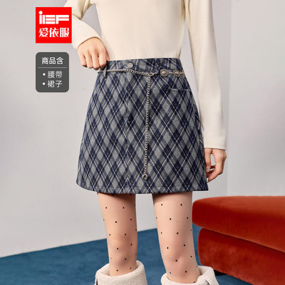 IEF/爱依服半身裙2025秋冬新款韩版英伦风通勤百搭显瘦格子A裙