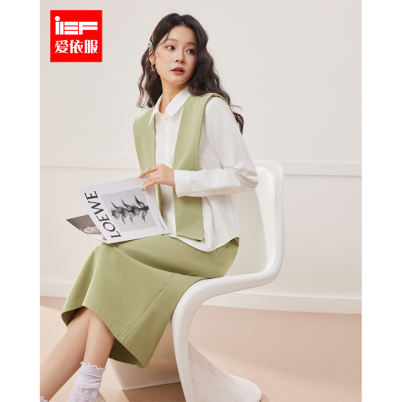 IEF/爱依服【微胖】2025秋新款套装女衬衫韩版休闲设计感上下套裙