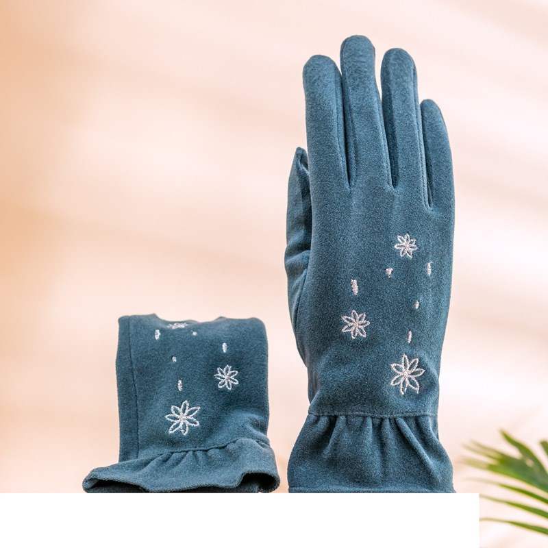 简约风加厚加绒手套女士冬季x触屏分指骑行防寒保暖韩版网红款装