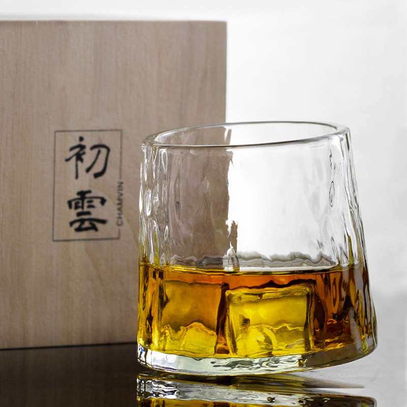 7YX小众限定新品 玻璃杯酒杯威士忌杯茶杯锤纹杯子 不倒翁自醒杯