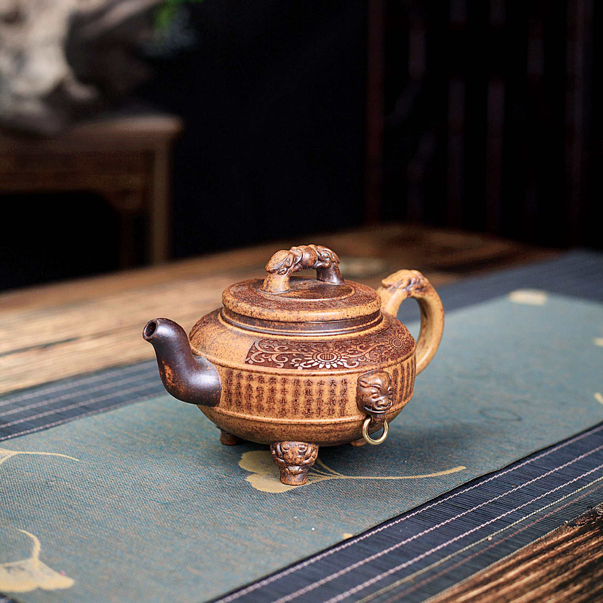 宜兴紫砂壶茶壶茶具原矿高温段泥三足衔环湖手工制作厂家一件代发