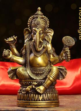 纯黄铜象鼻财神象饰天目象泰家居桌面车饰招财进宝饰品