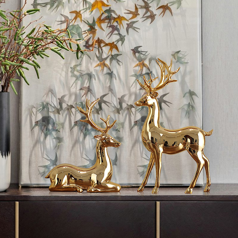 金色电镀麋鹿摆件现代简约v家居装饰品客厅工艺品玄关电视酒柜摆