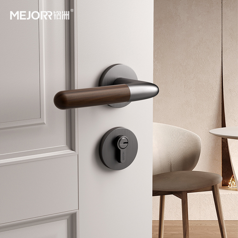 铭洲黑胡桃木卧室门锁p室内磁吸静音门锁具家用分体通用房间门把