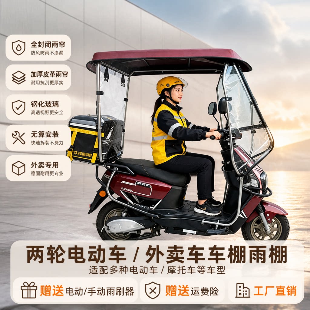 电动车二轮踏板车雨棚外卖车雨棚