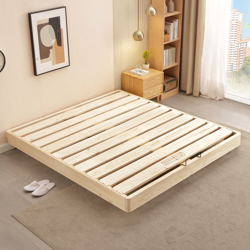 无床头床悬d浮床架榫卯加厚静音互不干扰奶油风悬空全实木排骨架