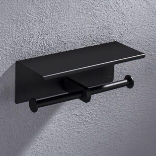 贝西卷纸器纸巾架多功能SUS304不锈钢双卷黑色厕所置物手机烤漆方