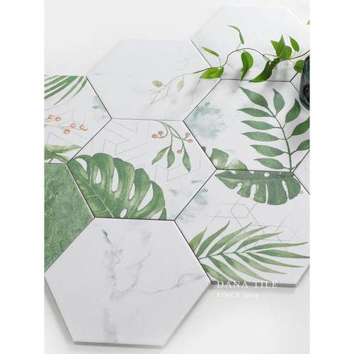 Dena绿色植物六角形瓷砖六角形地砖阳台庭院砖厨房浴室覆古砖