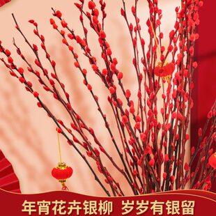 红色银柳真花鲜枝七彩室内彩色插花桌面年宵装饰摆设新年水培花卉