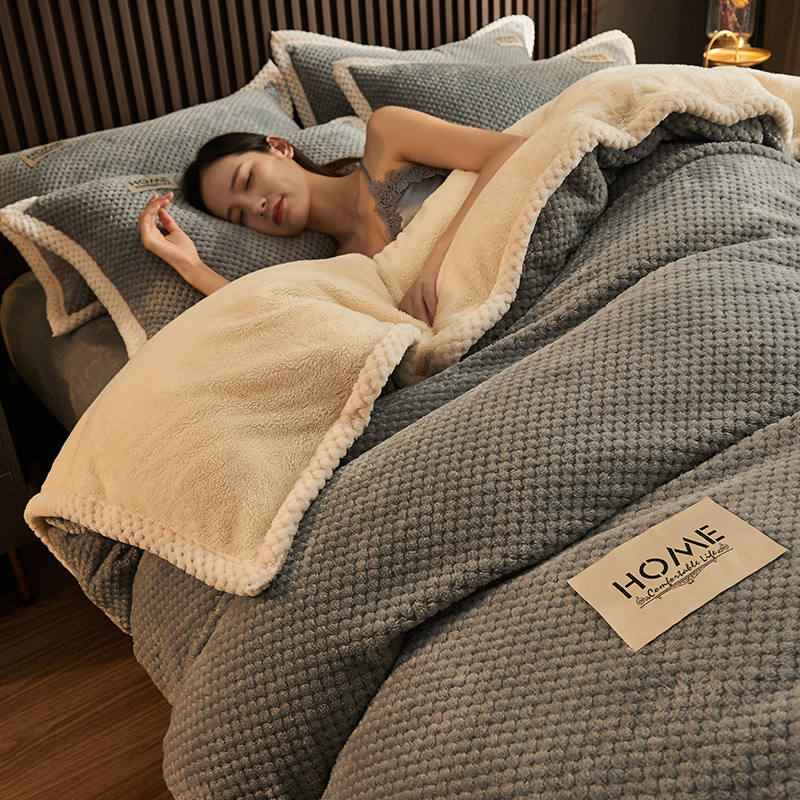 牛奶珊瑚绒床g上四件套冬季加厚双面加绒高档床品法兰绒面被套床