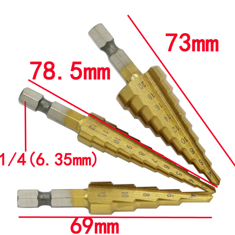 小号3pcs公制六角柄宝塔钻 金属打孔钻头工具 台阶梯钻打孔钻头