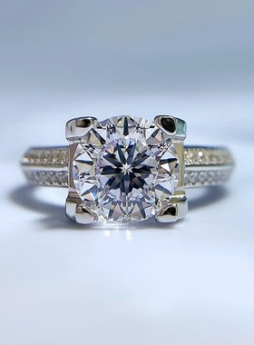 珠宝2023新款925银牛头戒指女8.0高碳P钻烟花切时尚简约戒指环