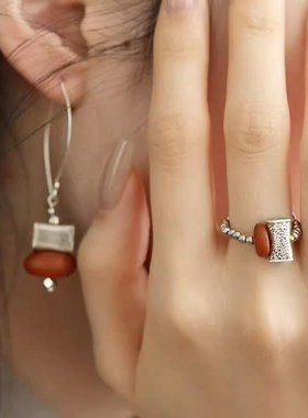 弹力绳小柿子方枕戒m指女新中式复古做旧小众个性气质国风开口指