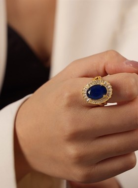 欧美宫廷风轻奢复古铜o材质个性对戒镶嵌椭圆锆石时尚戒指饰品