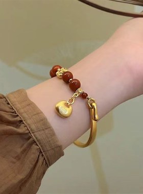 古法金锁包南红手链女半镯2023年新款爆款手饰品轻奢W小众精致手