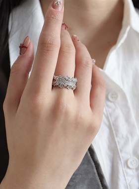 韩系ins微镶锆石花朵戒u指女小众设计高级感时尚精致百搭戒子指环