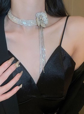 重工满钻花朵流苏项圈女轻奢高级感项F链颈链新娘婚礼礼服晚宴配