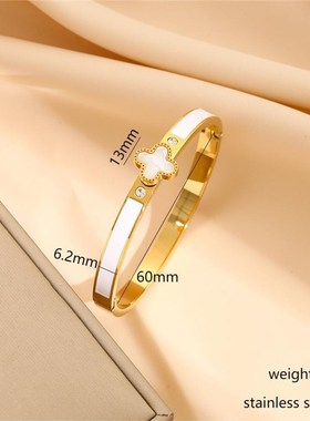 亚马逊电商跨境幸运四叶草钛钢手镯 轻奢珐琅Q高级高保色欧美风女