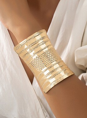 跨境新款金属花纹手镯p时尚夸张朋克风手饰女个性臂环复古手环