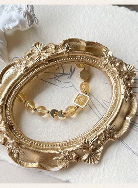 巧恩珠宝天然水晶手m链女冰裂黄水晶手串ins小众设计精致简约