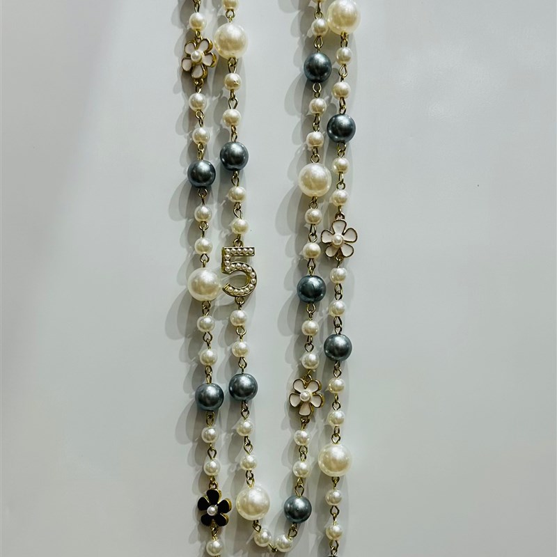 NK-121五五大小花朵手u工珍珠项链多层可叠戴长款女毛衣链秋冬新