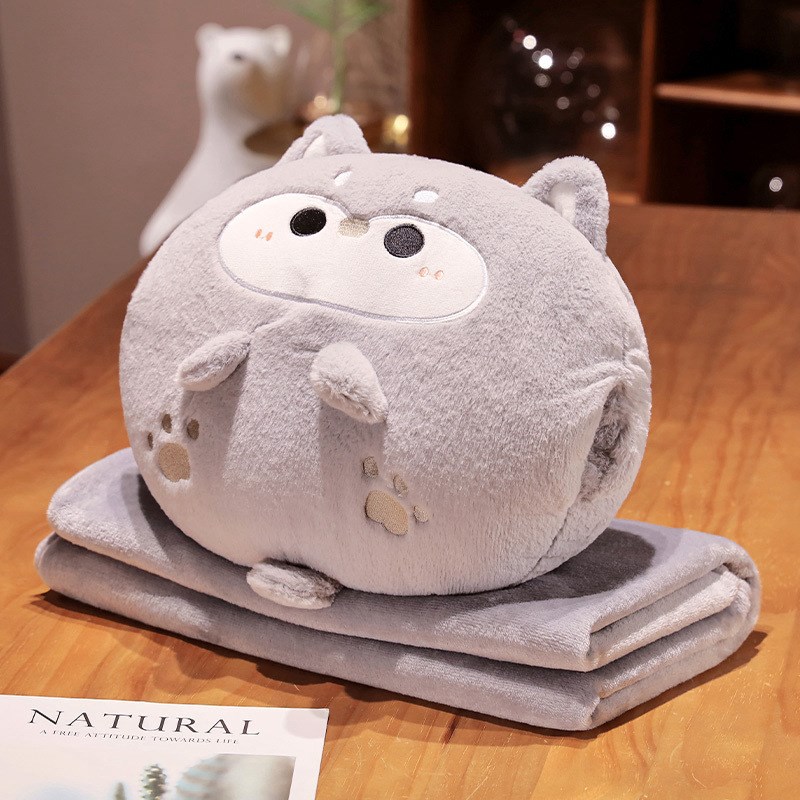 卡通仿兔毛抱枕多功能三合一毯子暖D手捂办公室睡觉靠垫毛绒毯