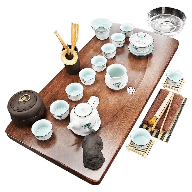 Q683整套功夫紫砂茶具套装玻璃家用小型茶台实木简约茶盘托盘客厅