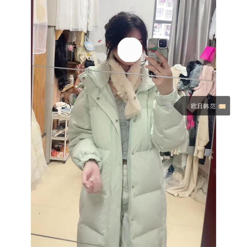 大码绿色b羽绒棉服女秋冬季新款韩系中长过膝款宽松防寒保暖面包