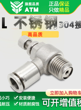 气动气管304不锈钢快速快插调节接头带螺纹节流阀SL8-2耐高温腐蚀