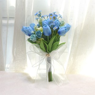 047户外婚礼仿真郁金香玫瑰跨境西式 森系手持花束订婚新娘手捧花