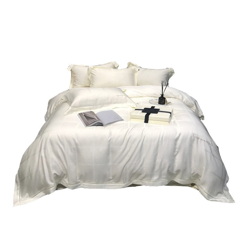 欧式简约80支双面天丝四件套提花裸睡凉感丝滑被套床上用品