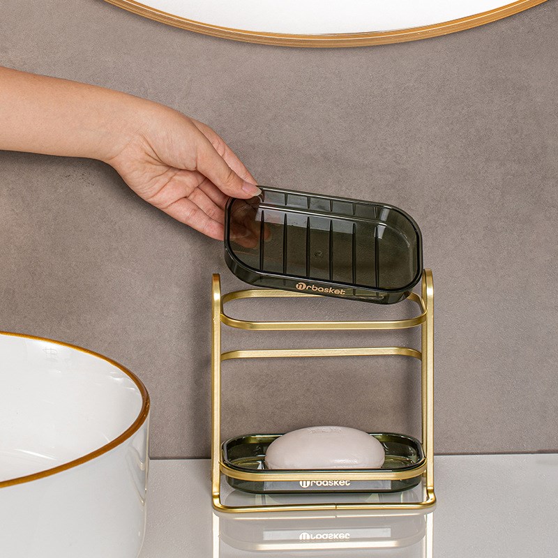 免钉粘贴可壁挂铁艺肥皂盒卫生间双层三层沥水轻奢香皂置物架