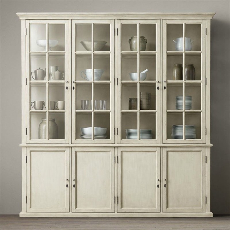 RH美式乡村做旧实木四门书柜法式复古橡木挂式收纳天地锁卧室衣柜