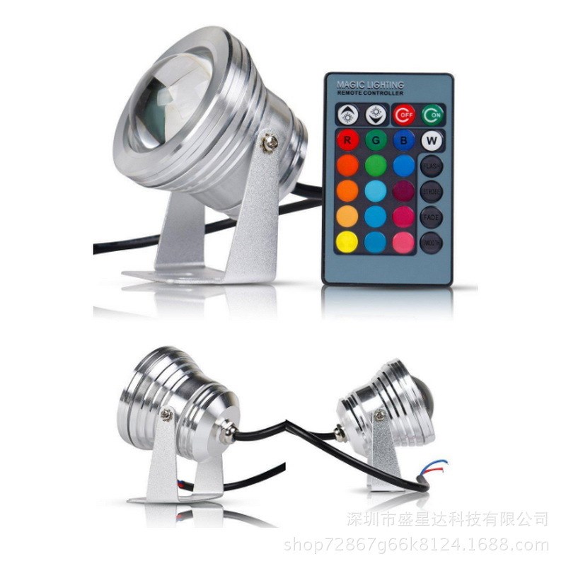 RGB水底灯 低压高压七彩遥控泳池灯 12V24V喷泉鱼缸灯 10W水下灯