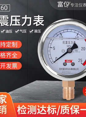 富阳华仪耐震压力表YN60径向水压表液压表抗震油压表1.6/25MPA2分